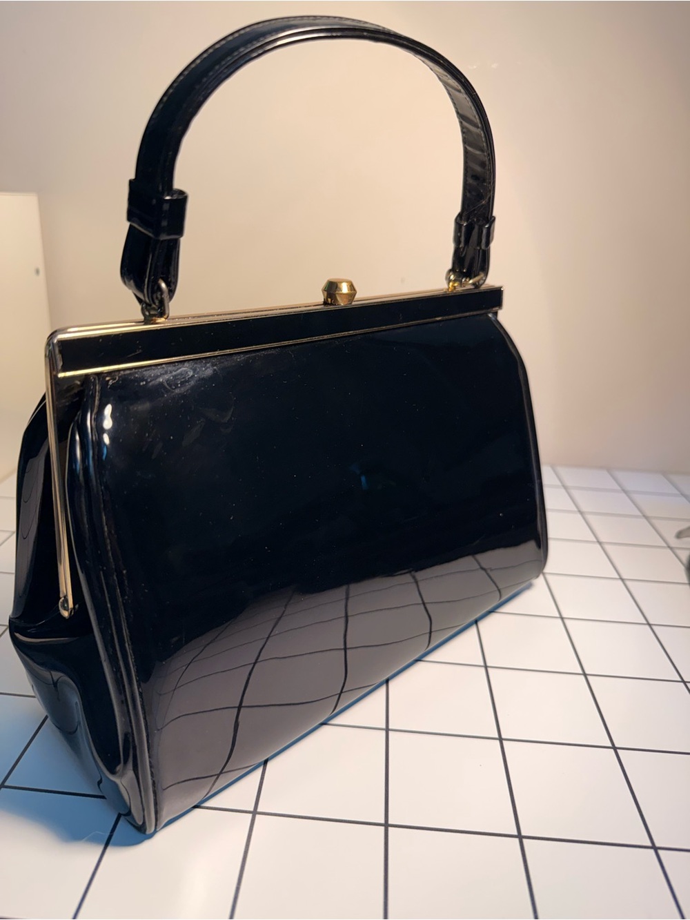 Vintage Black Patent Top-Handle Vogue Women's Bag